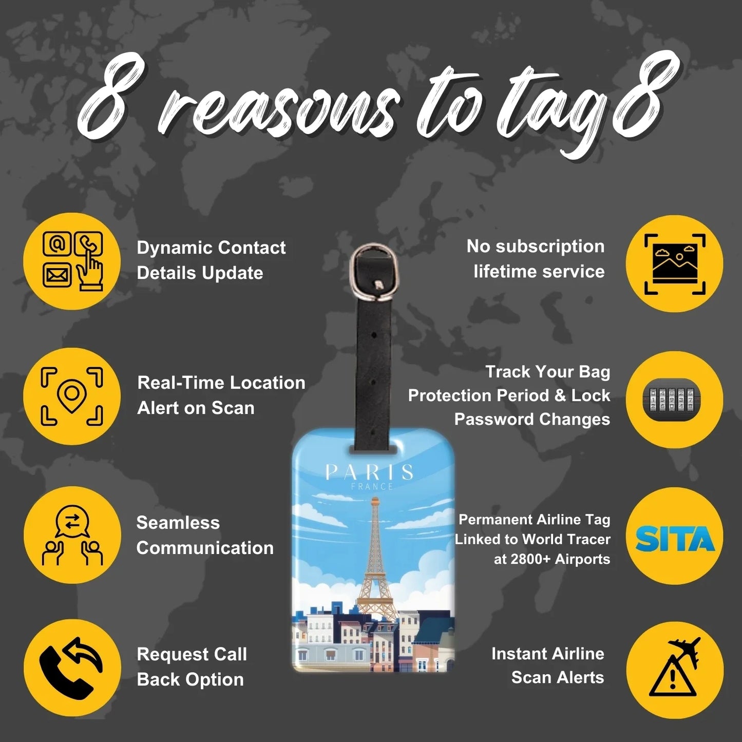 Smart Bag Security Tag - Paris [Pack 2]-3