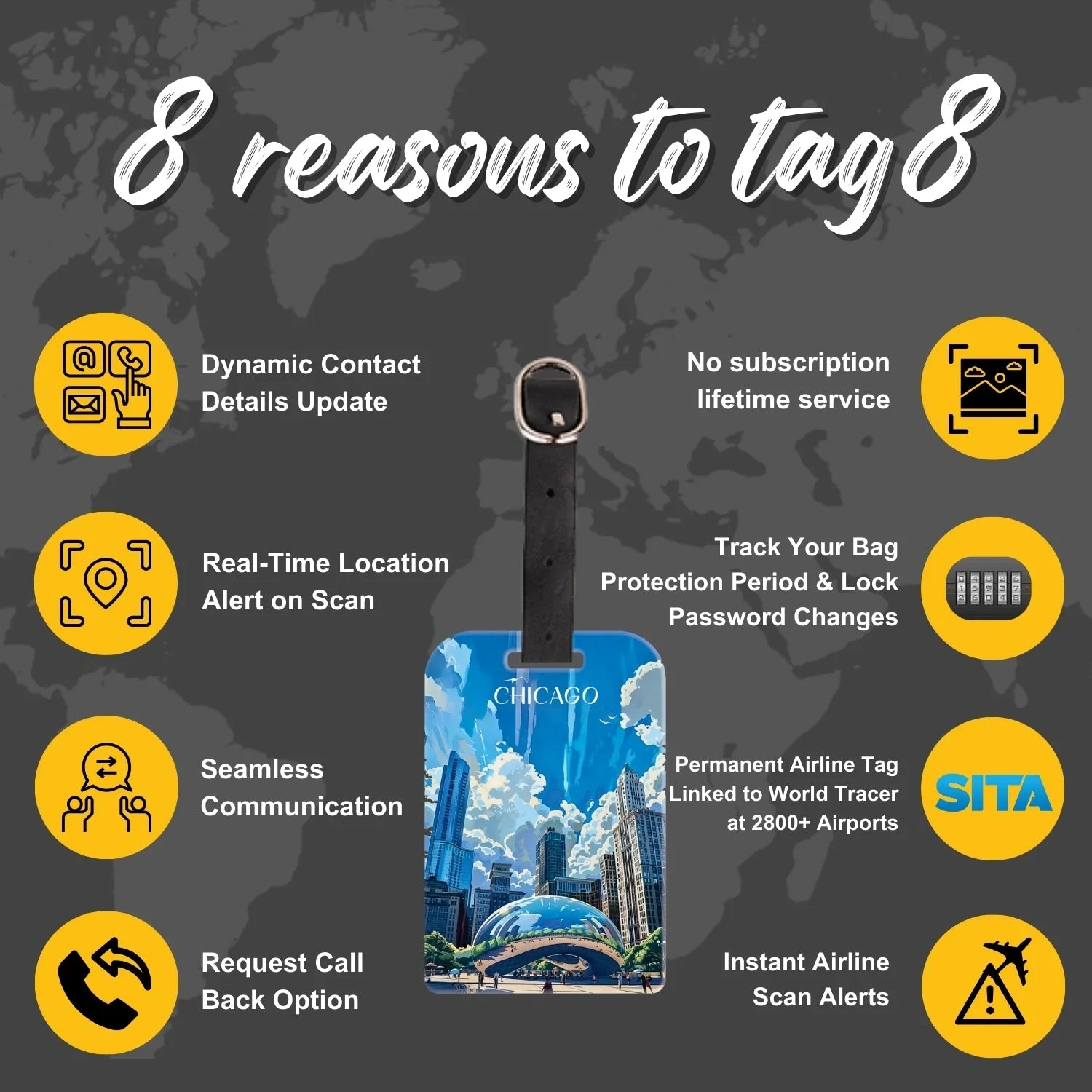 Smart Bag Security Tag - Chicago [Pack 2]-3